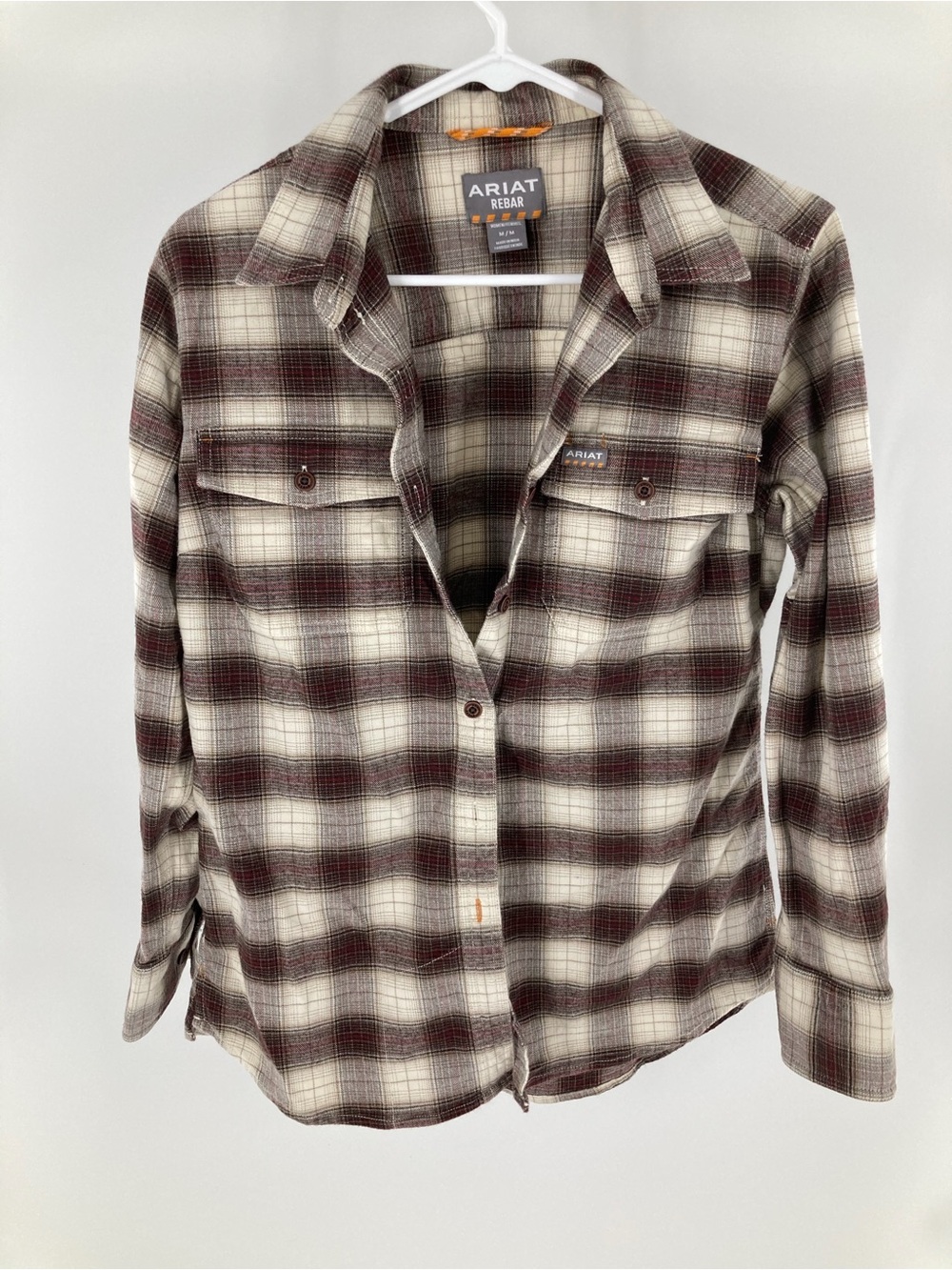 Ariat Rebar Plaid Shirt in Cream, Brown & Red Accents